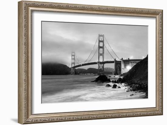 Cloudy sunset, ocean waves in San Francisco at Golden Gate Bridge from Marshall Beach-David Chang-Framed Photographic Print