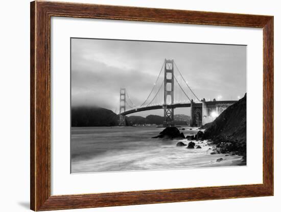 Cloudy sunset, ocean waves in San Francisco at Golden Gate Bridge from Marshall Beach-David Chang-Framed Premium Photographic Print