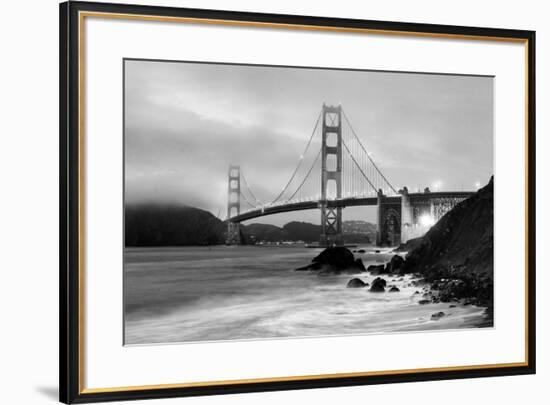 Cloudy sunset, ocean waves in San Francisco at Golden Gate Bridge from Marshall Beach-David Chang-Framed Premium Photographic Print