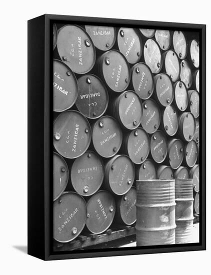 Clove Oil in Drums Ready For Exporting-Eliot Elisofon-Framed Premier Image Canvas