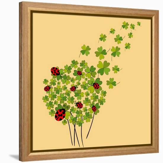 Clover and Ladybugs Spring-Cienpies Design-Framed Stretched Canvas