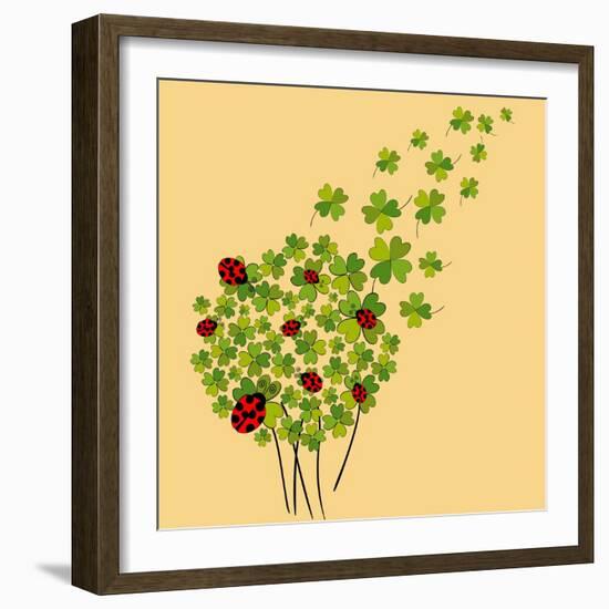 Clover and Ladybugs Spring-Cienpies Design-Framed Art Print