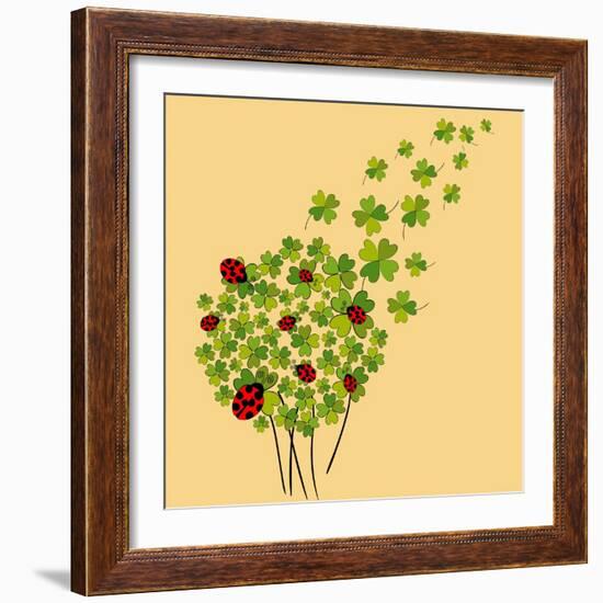 Clover and Ladybugs Spring-Cienpies Design-Framed Art Print