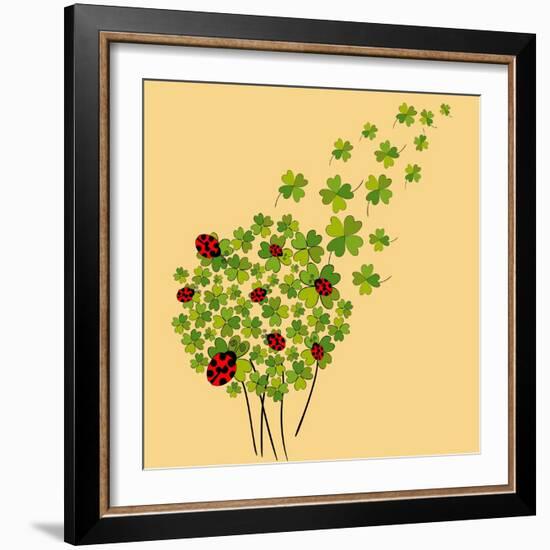 Clover and Ladybugs Spring-Cienpies Design-Framed Art Print