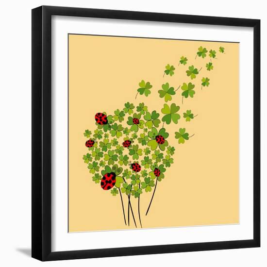 Clover and Ladybugs Spring-Cienpies Design-Framed Art Print