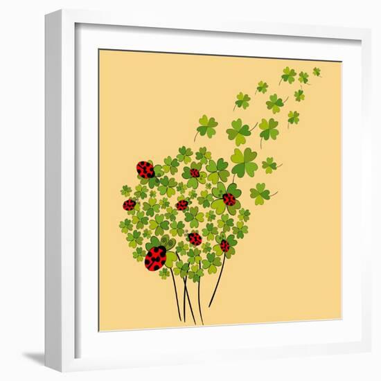 Clover and Ladybugs Spring-Cienpies Design-Framed Art Print