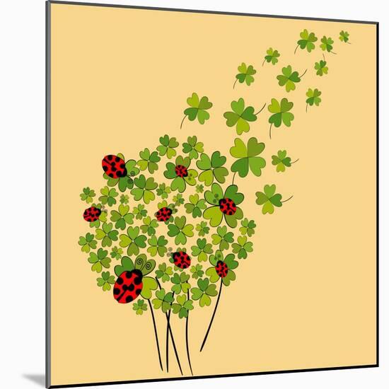 Clover and Ladybugs Spring-Cienpies Design-Mounted Art Print