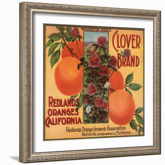 Clover Brand - Redlands, California - Citrus Crate Label-Lantern Press-Framed Art Print