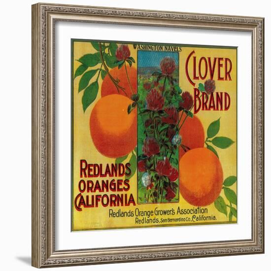 Clover Orange Label - Redlands, CA-Lantern Press-Framed Art Print