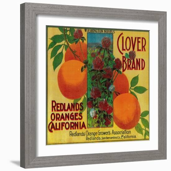 Clover Orange Label - Redlands, CA-Lantern Press-Framed Art Print