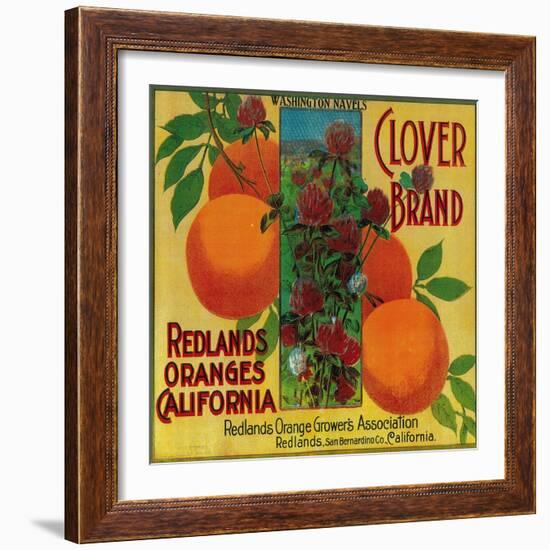 Clover Orange Label - Redlands, CA-Lantern Press-Framed Art Print