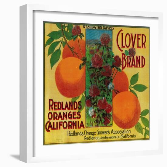 Clover Orange Label - Redlands, CA-Lantern Press-Framed Art Print