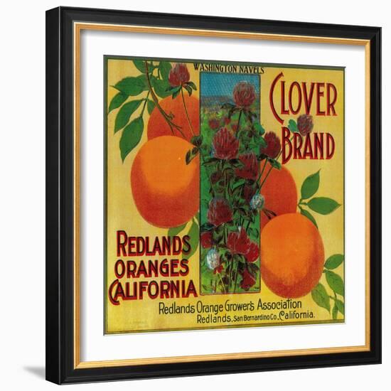 Clover Orange Label - Redlands, CA-Lantern Press-Framed Art Print