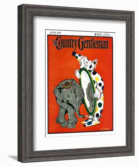 "Clown and Elephant," Country Gentleman Cover, June 1, 1932-W. P. Snyder-Framed Giclee Print