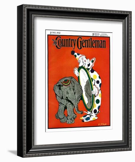 "Clown and Elephant," Country Gentleman Cover, June 1, 1932-W. P. Snyder-Framed Giclee Print