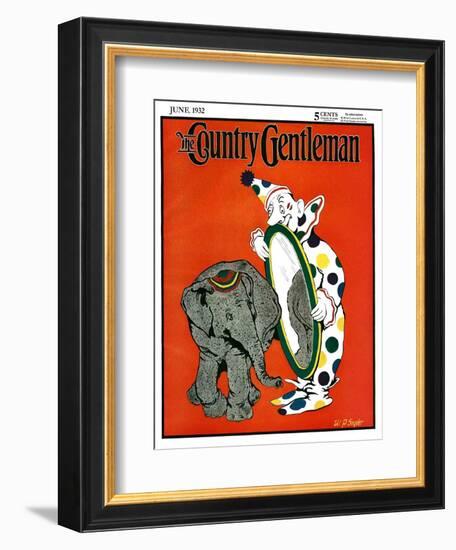 "Clown and Elephant," Country Gentleman Cover, June 1, 1932-W. P. Snyder-Framed Giclee Print