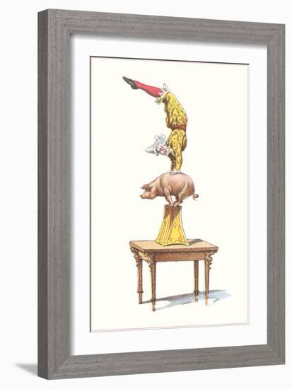 Clown Balancing on Pig-null-Framed Art Print