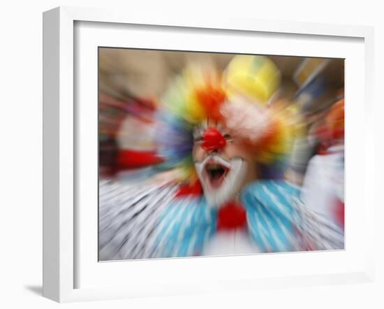 Clown Celebrates During a Colourful Historical Carnival Procession in Wasungen, Germany-null-Framed Photographic Print