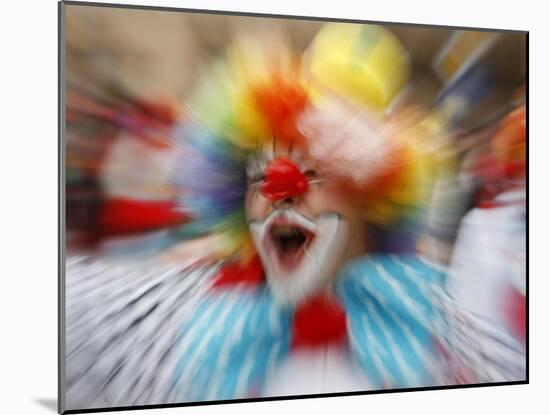 Clown Celebrates During a Colourful Historical Carnival Procession in Wasungen, Germany-null-Mounted Photographic Print