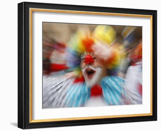 Clown Celebrates During a Colourful Historical Carnival Procession in Wasungen, Germany-null-Framed Photographic Print