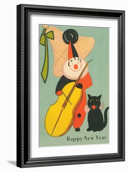 Clown Playing Bass, Cat Howling-null-Framed Premium Giclee Print