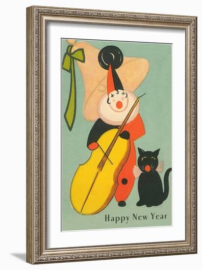 Clown Playing Bass, Cat Howling-null-Framed Art Print