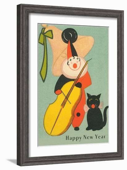 Clown Playing Bass, Cat Howling-null-Framed Art Print