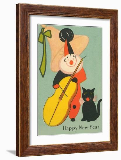 Clown Playing Bass, Cat Howling-null-Framed Art Print