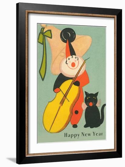 Clown Playing Bass, Cat Howling-null-Framed Art Print