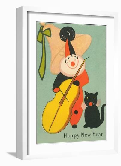 Clown Playing Bass, Cat Howling-null-Framed Art Print