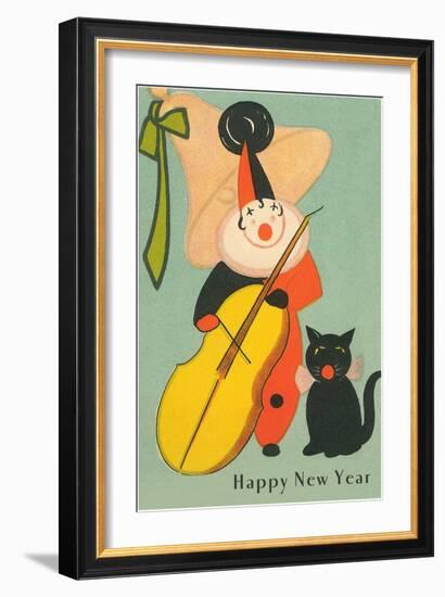 Clown Playing Bass, Cat Howling-null-Framed Art Print