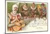 Clown Playing Guitar with Monkey Band-null-Mounted Art Print