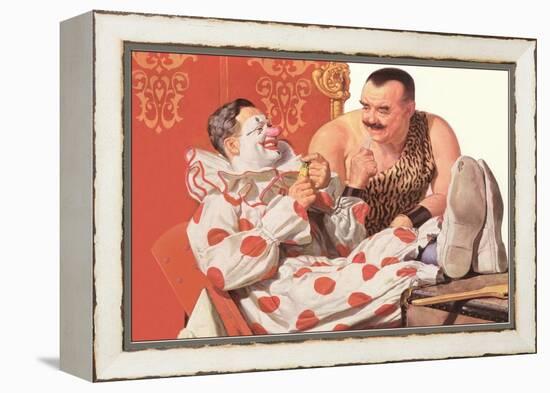 Clown Relaxing with Strongman-null-Framed Stretched Canvas