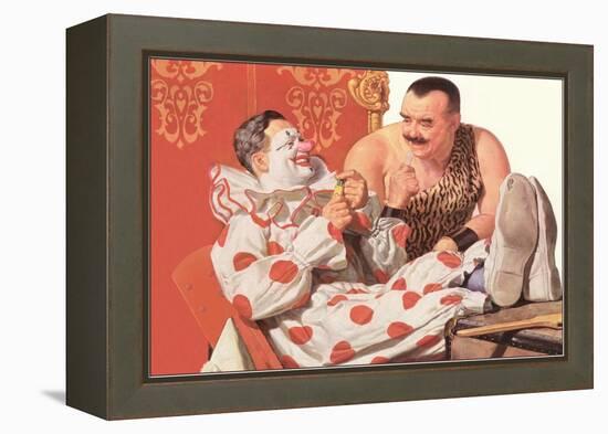 Clown Relaxing with Strongman-null-Framed Stretched Canvas