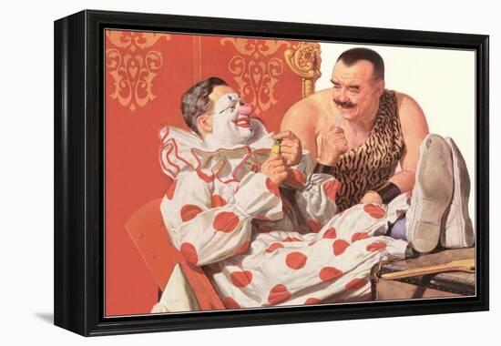 Clown Relaxing with Strongman-null-Framed Stretched Canvas