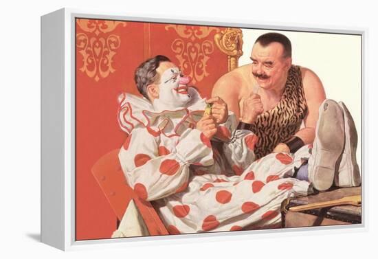 Clown Relaxing with Strongman-null-Framed Stretched Canvas
