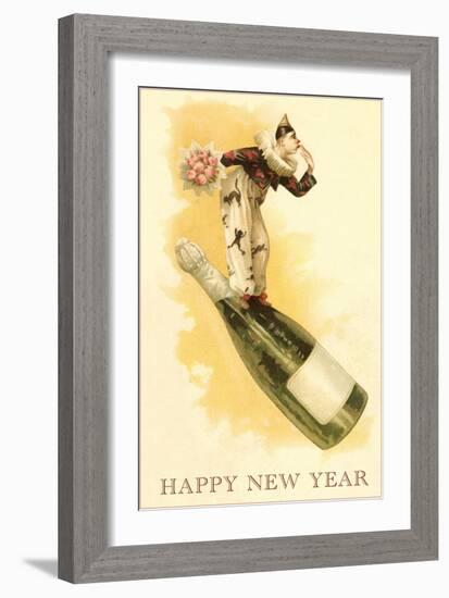 Clown with Bouquet on Champagne Bottle-null-Framed Art Print