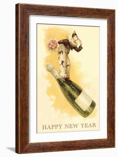 Clown with Bouquet on Champagne Bottle-null-Framed Art Print