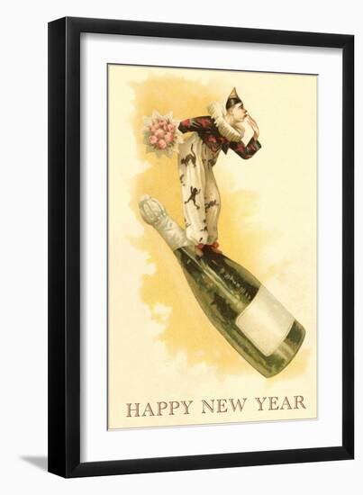 Clown with Bouquet on Champagne Bottle-null-Framed Premium Giclee Print