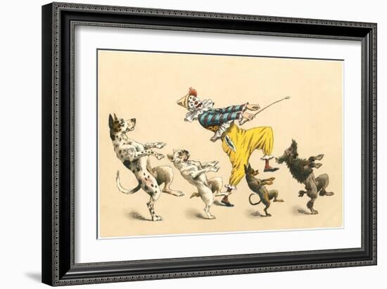 Clown with Dancing Dogs-null-Framed Art Print