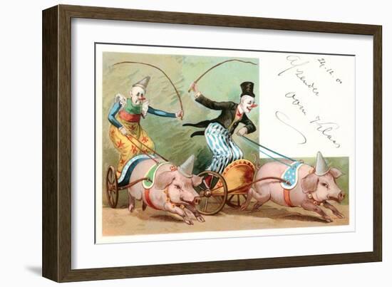 Clowns with Pig-Drawn Chariots-null-Framed Art Print