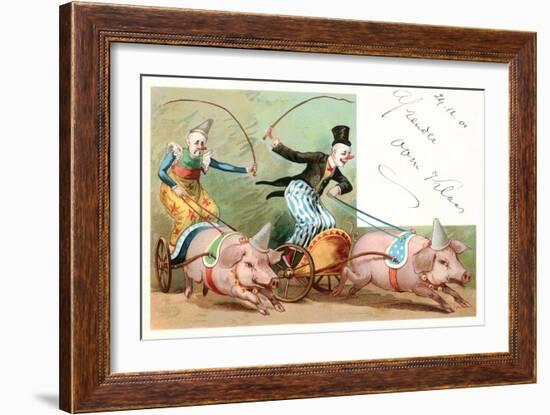 Clowns with Pig-Drawn Chariots-null-Framed Art Print