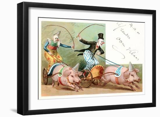 Clowns with Pig-Drawn Chariots-null-Framed Art Print