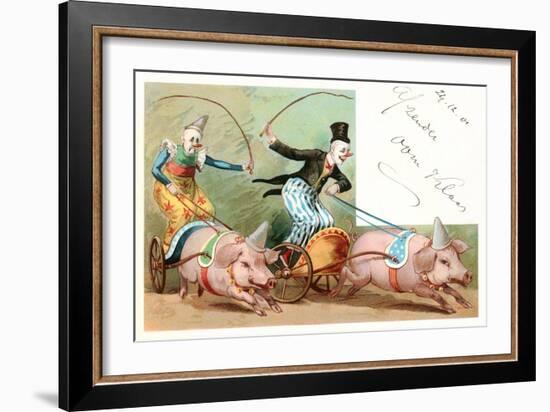 Clowns with Pig-Drawn Chariots-null-Framed Art Print