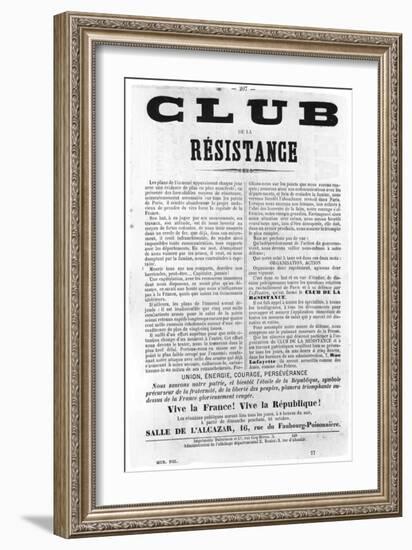 Club De La Resistance, from French Political Posters of the Paris Commune, May 1871-null-Framed Giclee Print