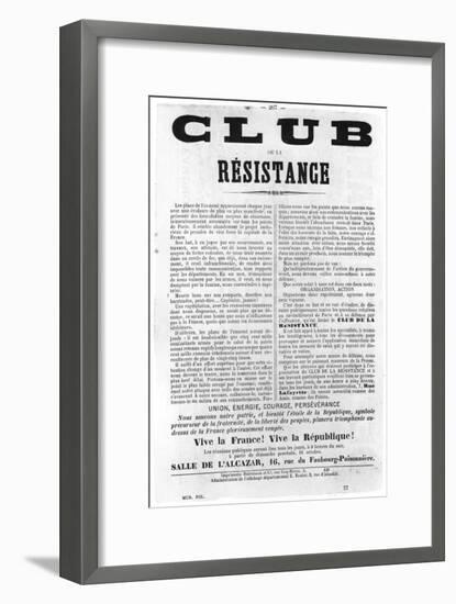 Club De La Resistance, from French Political Posters of the Paris Commune, May 1871-null-Framed Giclee Print