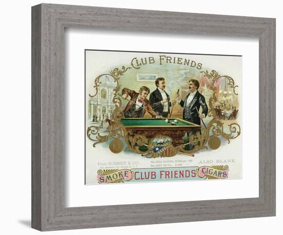 Club Friends Brand Cigar Box Label, Billards-Lantern Press-Framed Art Print