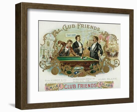 Club Friends Brand Cigar Box Label, Billards-Lantern Press-Framed Art Print