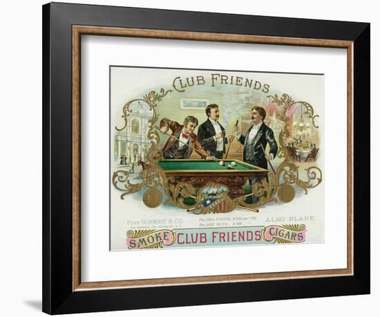 Club Friends Brand Cigar Box Label, Billards-Lantern Press-Framed Art Print