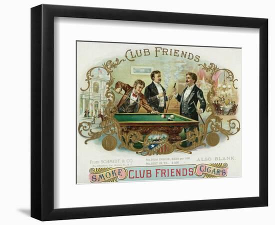 Club Friends Brand Cigar Box Label, Billards-Lantern Press-Framed Art Print